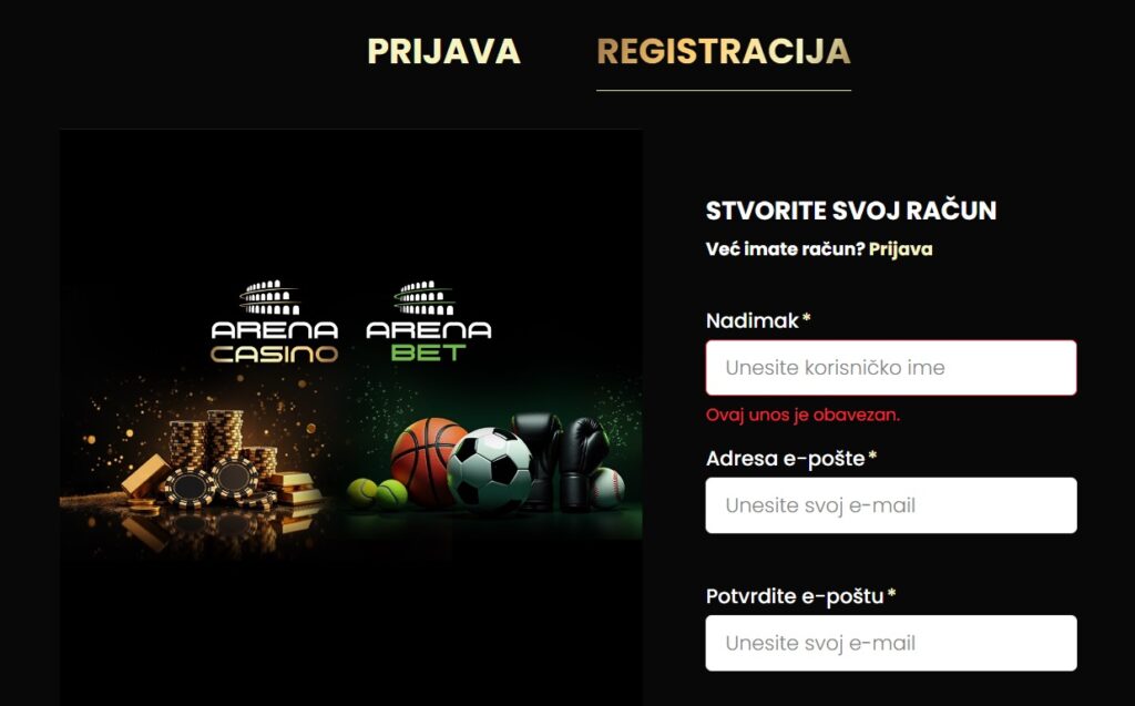 arena casino registracija